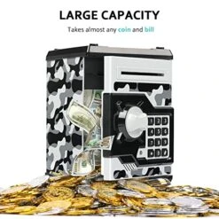 ATM Piggy Bank For Boys Girls, Vcertcpl Mini ATM Coin Bank Money Saving Box With Password, Kids Safe Money Jar For Adults With Auto Grab Bill Slot, Great Gift Toy Bank For Kids(Camouflage Gray) -Folkmanis Toys Shop 51TMhyXB0SL