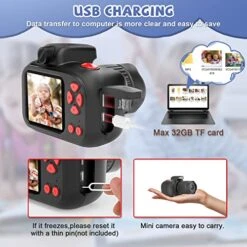 Temodu Kids Camera, Best Birthday Festival Toys Gifts For Girls Boys Age 3 4 5 6 7 8 9 10 11 12 Year Old, Digital Camera For Kids With Video, Toy Camera Toddler Camera For Girls With 32GB Card - Black -Folkmanis Toys Shop 51TNQ6VaaJL