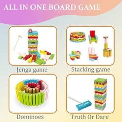 MICKYU 51 Pcs Wooden Blocks Stacking Tumbling Tower Kids Learning Toys Games With Dices, Mallet, Animals Cards, Tray, And Storage Bag -Folkmanis Toys Shop 51TOUo1ph3L