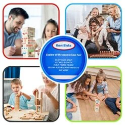 OMNIBLOKS Tumbling Tower Game With 54 Blank Tumbling Blocks, 4 Coloring Markers - Tabletop Wood Block Game Tower Kids Stacking Game - Indoor Party Games - Family Game Night, Kids Games 3+ -Folkmanis Toys Shop 51Tij7IMsFL