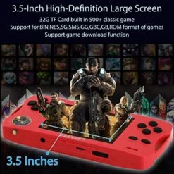 JJFUN Handheld Game Console, Retro Games With 32G TF Card Built-in 480 Old School Games 3.5-Inch Screen Support For Connecting TV & Two Players 1800mAh Rechargeable Battery Present For Kids（red -Folkmanis Toys Shop 51TtaFyXYTL