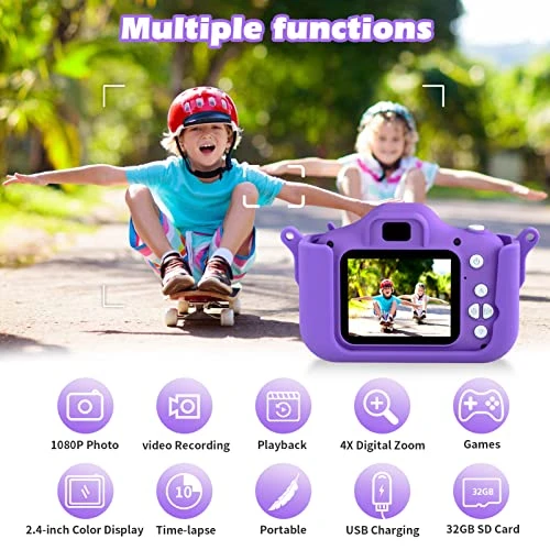Kids Camera For Girls And Boys, Upgrade HD Digital Camera With Soft Silicone Cover, Toddler Camera Birthday Gifts Toys For Age 3 4 5 6 7 8 9 10 11 12,32GB SD Card,Video Recorder 1080P 4 Kids Camera For Girls And Boys, Upgrade HD Digital Camera With Soft Silicone Cover, Toddler Camera Birthday Gifts Toys For Age 3 4 5 6 7 8 9 10 11 12,32GB SD Card,Video Recorder 1080P - Image 2