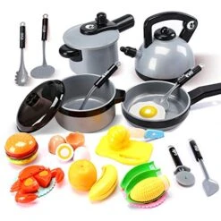 Cute Stone Kids Kitchen Pretend Play Toys,Play Cooking Set, Cookware Pots And Pans Playset, Peeling And Cutting Play Food Toys, Cooking Utensils Accessories, Learning Gift For Toddlers Baby Girls Boys