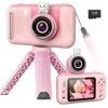 USHINING Kids Camera With Tripod Rotatable Lens Digital Camera For Kids 1080P Video Camera For Kids Birthday Digital Video Camcorder Toy Camera With 32GB SD Card(Pink) -Folkmanis Toys Shop 51UqfNbh5tL