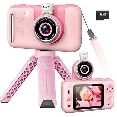 USHINING Kids Camera With Tripod Rotatable Lens Digital Camera For Kids 1080P Video Camera For Kids Birthday Digital Video Camcorder Toy Camera With 32GB SD Card(Pink) 3 USHINING Kids Camera With Tripod Rotatable Lens Digital Camera For Kids 1080P Video Camera For Kids Birthday Digital Video Camcorder Toy Camera With 32GB SD Card(Pink)