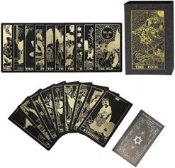 SUNHHX Tarot Cards, 78 Tarot Cards Deck, PVC Waterproof Wrinkle Resistant Luxury Gold Foil Classic Tarot Cards With Guidebook Exquisite Box For Tarot Beginners And Expert (Gold) -Folkmanis Toys Shop 51V1EG6dQhL. AC