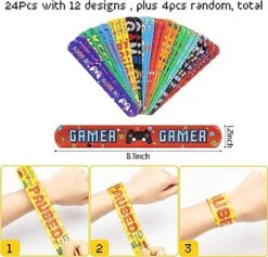 Haooryx 28Pcs Slap Bracelets With Gift Cards For Kids, Video Game Slap Bracelets Inspired Greeting Cards For Student School Prize Classroom Gift Exchange Video Game Birthday Party Favor Supplies -Folkmanis Toys Shop 51V3ungFRsL