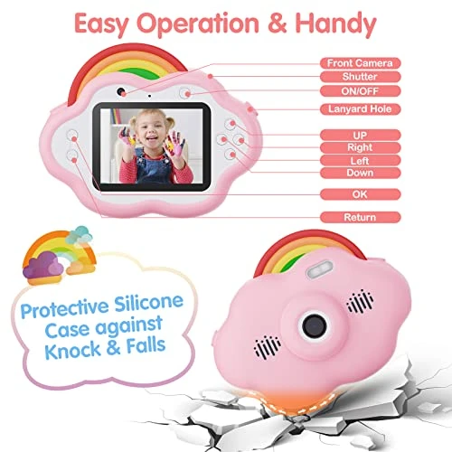 Selvim Upgrade Kids Selfie Camera, Christmas Birthday Gifts For Boys&Girls Age 3-9, HD Kids Digital Video Rainbow Camera For Toddler, Girl Toys Gifts For 3 4 5 6 7 8 Year Old With 32GB Card 5 Selvim Upgrade Kids Selfie Camera, Christmas Birthday Gifts For Boys&Girls Age 3-9, HD Kids Digital Video Rainbow Camera For Toddler, Girl Toys Gifts For 3 4 5 6 7 8 Year Old With 32GB Card - Image 3