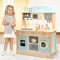 ROBUD Wooden Play Kitchen Set For Kids Toddlers, Toy Kitchen Gift For Boys Girls, Age 3+ -Folkmanis Toys Shop 51VDeXmeIdL