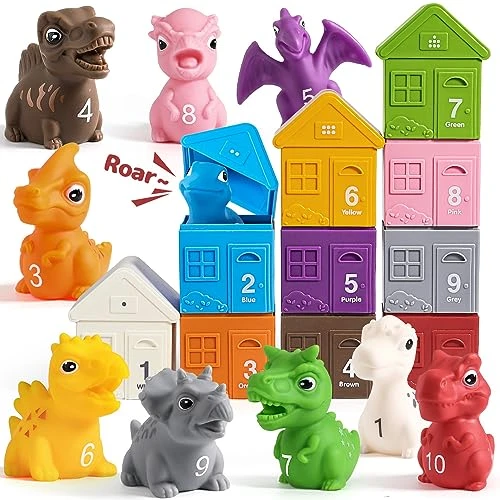 DINOTRONIC 20 Pcs Learning Toy For Toddlers 1 2 3 Year Old,Montessori Toys With Dinosaur Finger Puppets & Stacking House,Counting & Matching & Sorting Fine Motor Games,Toys For 1+ Year Old Baby 3 DINOTRONIC 20 Pcs Learning Toy For Toddlers 1 2 3 Year Old,Montessori Toys With Dinosaur Finger Puppets & Stacking House,Counting & Matching & Sorting Fine Motor Games,Toys For 1+ Year Old Baby