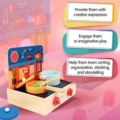 Leo & Friends 2-in-1 Mini Kitchen Wooden Play Set With 15-Pieces - Play-Pretend Toddler Toy For Girls And Boys Aged 24-Months And Older - Educational Kids Toy -Folkmanis Toys Shop 51VMy5d1v7S