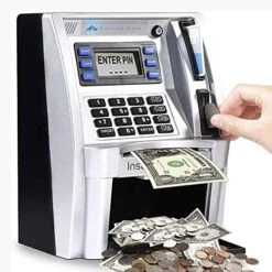 ATM Savings Bank For Real Money For Adults Kids With Card Personal ATM Saving Piggy Bank Machine For Boys Girls, Password Login,Coin Recognition,Balance Calculator,Electronic Safe Box (Silver/Black) -Folkmanis Toys Shop 51VSrjiz0dL. AC