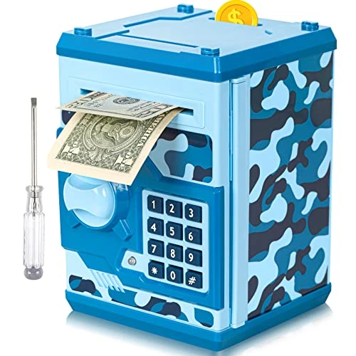 ATM Piggy Bank For Boys Girls, Vcertcpl Mini ATM Coin Bank Money Saving Box With Password, Kids Safe Money Jar For Adults With Auto Grab Bill Slot, Great Gift Toy Bank For Kids(Camouflage Blue) 3 ATM Piggy Bank For Boys Girls, Vcertcpl Mini ATM Coin Bank Money Saving Box With Password, Kids Safe Money Jar For Adults With Auto Grab Bill Slot, Great Gift Toy Bank For Kids(Camouflage Blue)