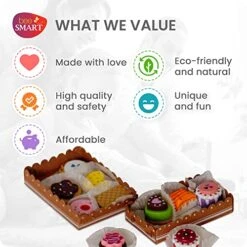 Bee Smart Tea Party Wooden Cakes & Biscuits | Kids Playset Pretend Play Food With Menu Cards & Sturdy Cardboard Trays | Childrens Role Play & Imaginary Play Kitchen Set | Birthday Gifts For Toddlers 8 Bee Smart Tea Party Wooden Cakes & Biscuits | Kids Playset Pretend Play Food With Menu Cards & Sturdy Cardboard Trays | Childrens Role Play & Imaginary Play Kitchen Set | Birthday Gifts For Toddlers -Folkmanis Toys Shop 51VXNQEniTL