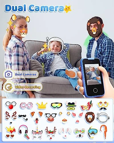 Shiningstone Kids Toddler Toy Phone For Girls Boys Age 3-6, MP3 Music Player With Dual Camera, Kids Phone For Boys 3 4 5 6 7 Year Old, Best Christmas Birthday Gifts For Kids(Blue) 4 Shiningstone Kids Toddler Toy Phone For Girls Boys Age 3-6, MP3 Music Player With Dual Camera, Kids Phone For Boys 3 4 5 6 7 Year Old, Best Christmas Birthday Gifts For Kids(Blue) - Image 2