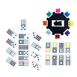 PUREPLAY Mexican Train Dominoes Set - Double 12 Colored Dot Dominoes - Includes 91 Tiles With 9 Trains, Plastic Pieces And Aluminum Case For 2-8 Players Ages 8+ -Folkmanis Toys Shop 51VcvdkDa5L