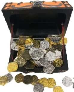 Seven Seas Pirates - Buccaneer Treasure Octopus Chest With Lot Of 50 Mixed 5 Color Doubloons - Rogue`s Jewelry Box Filled Coins For Pretend Games -Folkmanis Toys Shop 51VhvgqnADL. AC 1