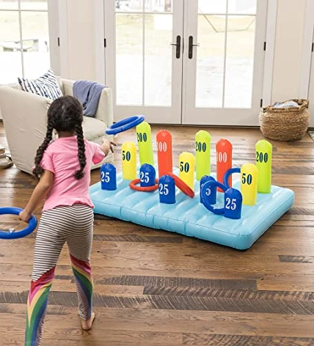 HearthSong Giant Inflatable Ring Toss Backyard Carnival Game With 60 Inch Vinyl Inflatable Scoring Mat With Scoring Posts, 8 Inflatable Rings Included 3 HearthSong Giant Inflatable Ring Toss Backyard Carnival Game With 60 Inch Vinyl Inflatable Scoring Mat With Scoring Posts, 8 Inflatable Rings Included