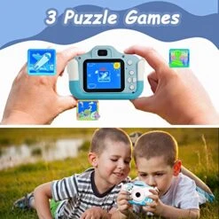 OMOTIYA Kids Camera, 1080P HD Digital Video Camcorder Camera/Upgrade Selfie Camera With Dog Soft Silicone Cover, For Boys/Girls Age 3-12, Birthday Gifts With 32GB TF Card Blue -Folkmanis Toys Shop 51WKJaqaAnL