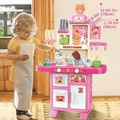 DeAO Kitchen Playset Toy With Sounds And Lights,31 Inch Play Kitchen Set Role Playing Game Pretend Food And Cooking Playset,69 PCS Kitchen Accessories Set For 3 4 5 Years Old Girls Boys -Folkmanis Toys Shop 51WV98NTsHL