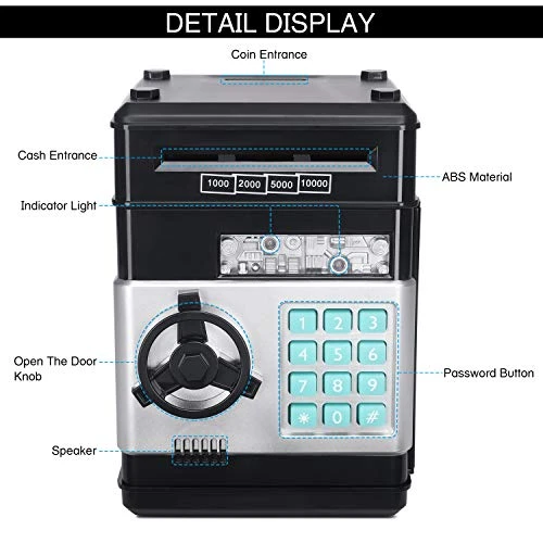 KMiKE Electronic Piggy Bank For Kids Cash Coin Cartoon ATM Money Saver Coin Bank For Kids With Password Great Gift Toy For Kids Children (Black) 4 KMiKE Electronic Piggy Bank For Kids Cash Coin Cartoon ATM Money Saver Coin Bank For Kids With Password Great Gift Toy For Kids Children (Black) - Image 2