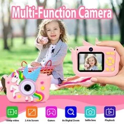 Kids Camera Toys For Girls Age 3-8,Ideas Christmas Birthday Gifts For 4 5 6 Year Old Girl, 2.4" Large Screen Selfie Digital Camera For Kids With Unicorn Silicone Cover Included 32G SD Card By Elimiic -Folkmanis Toys Shop 51WWnScm5nL