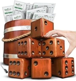 SWOOC Games - Yardzee, Farkle & 20+ Games - Giant Yard Dice Set (All Weather) With Wooden Bucket, 5 Big Laminated Score Cards, And Dry Erase Marker - Jumbo Backyard Lawn Games -Folkmanis Toys Shop 51WlCaoK7xL. AC