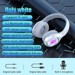 Wireless Headphones, Lightweight Noise Cancelling Headset Over-Ear With Low Latency, T2 Game Headset Sport Earbuds Luminous Dual Mode Bluetooth 5.2 Can Support TF- Card Mode, Bluetooth Earbuds #F -Folkmanis Toys Shop 51WmFunH9iL