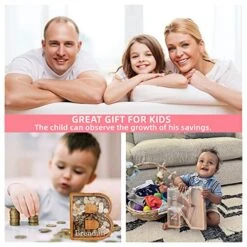 LIHMHSA Wooden Piggy Bank, Personalized Letters Coin Bank Kids Money Bank, Text Engraved Money Box Wooden Piggy Bank Gift For Kids, Christmas Birthday Gift Home Decoration Ornaments (R) -Folkmanis Toys Shop 51WsA3hpDUL