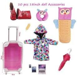 10Pcs 18 Inch Doll Clothes And Accessories - Suitcase Luggage , Pillow, Eye Masks, Sleeping Bags, Raincoats, Umbrellas, Rain Shoes,cell Phones, Tablets，Computer Doll Travel Fit 18 Inch Doll (No Doll) -Folkmanis Toys Shop 51X6MgYGZ5L