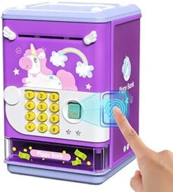 Deejoy Piggy Bank Toy Electronic Mini ATM Savings Machine With Personal Password & Fingerprint Unlocking Simulation - Music Box With Songs For Kids, Boys And Girls Age 3-8 Years (Purple) -Folkmanis Toys Shop 51X7tm BPZL. AC