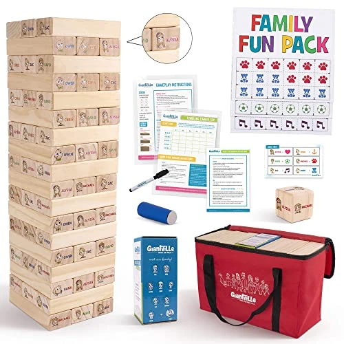 Giantville Giant Tumbling Timber Toy + Dice + Adhesives + Bag - Large Backyard Stacking Blocks Board/Floor Game - Big Wooden Yard Tumble Tower - Oversized Indoor/Outdoor Fun - Grows To Almost 4-feet 3 Giantville Giant Tumbling Timber Toy + Dice + Adhesives + Bag - Large Backyard Stacking Blocks Board/Floor Game - Big Wooden Yard Tumble Tower - Oversized Indoor/Outdoor Fun - Grows To Almost 4-feet