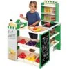 Best Choice Products Pretend Play Grocery Store Wooden Supermarket Toy Set For Kids W/Play Food, Chalkboard, Cash Register, Working Conveyor - Green -Folkmanis Toys Shop 51XOdwkcAZL