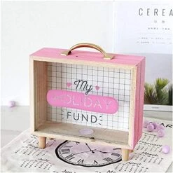 Bsetain Piggy Bank Children's Toy Money Box Wooden Frame Piggy Bank Creative Money Savings Bank Currency Bank Natural Wood Coin Bank Desk Decoration Piggy Banks Furniture Games (Color : Pink) -Folkmanis Toys Shop 51XXsIvIfL. AC
