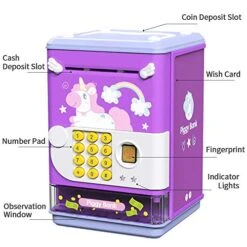 Deejoy Piggy Bank Toy Electronic Mini ATM Savings Machine With Personal Password & Fingerprint Unlocking Simulation - Music Box With Songs For Kids, Boys And Girls Age 3-8 Years (Purple) -Folkmanis Toys Shop 51XrHuIjxyL