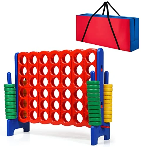 COSTWAY Jumbo 4-to-Score Giant Game Set With Storage Carrying Bag, 4 In A Row For Kids And Adults, Game Set With 42 Jumbo Rings & Quick-Release Slider, Perfect For Family Game 3 COSTWAY Jumbo 4-to-Score Giant Game Set With Storage Carrying Bag, 4 In A Row For Kids And Adults, Game Set With 42 Jumbo Rings & Quick-Release Slider, Perfect For Family Game