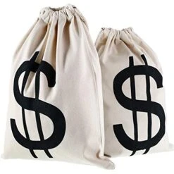 Gejoy 2 Pieces Money Bags Bank Robber Costume Canvas Bag Dollar Sign Bag For Toy Favor Bank Robber Themed Party Halloween, 30 By 40 Cm