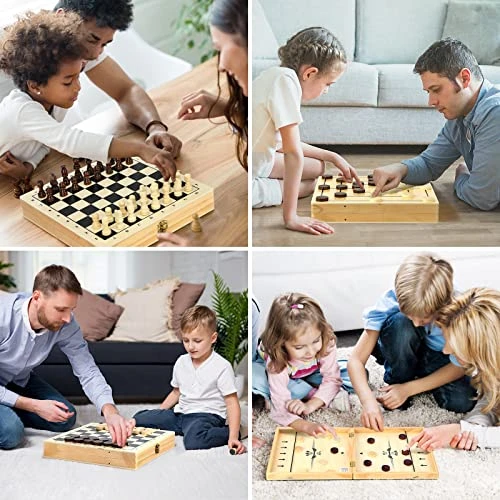 BremToy 4 In 1 Chess Sets-Wooden Chess & Checkers Set, Sling Puck And Nine Men's Morris Board Games For Kids Adult, Foldable & Portable Chess Board Set For Travel (12x12inch) 7 BremToy 4 In 1 Chess Sets-Wooden Chess & Checkers Set, Sling Puck And Nine Men's Morris Board Games For Kids Adult, Foldable & Portable Chess Board Set For Travel (12x12inch) - Image 5