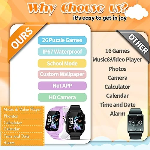 Waterproof Kids Game Watch For Girls Boys Age 3-10 With 1.44'' Touch Screen 26 Puzzle Game Music Camera Video Recorder 12/24 Hr Clock Pedometer Flashlight Alarm Calendar Children Learning Toys 4 Waterproof Kids Game Watch For Girls Boys Age 3-10 With 1.44'' Touch Screen 26 Puzzle Game Music Camera Video Recorder 12/24 Hr Clock Pedometer Flashlight Alarm Calendar Children Learning Toys - Image 2