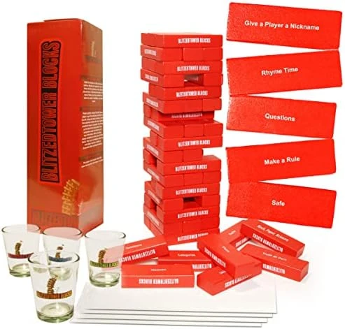 Blitzed Tower Blocks Stacking Party Game | 54 Blocks With Fun Tasks And Entertaining Commands | 4 Colored Glass Cups | Sticker Packet For Customization | Ultimate Game Night Fun 9 Blitzed Tower Blocks Stacking Party Game | 54 Blocks With Fun Tasks And Entertaining Commands | 4 Colored Glass Cups | Sticker Packet For Customization | Ultimate Game Night Fun - Image 7