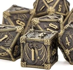 KERWELLSI Critical Role Playing Dice, Gold Metal DND Dice Set With Box, Dungeons And Dragons Dice, D And D Dice Set D&D, Polyhedral RPG Dice D20 D12 D10 D8 D6 D4 -Folkmanis Toys Shop 51Yr63RhNgL. AC