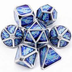 Haxtec Metal DND Dice Set Cold Snap Real Scene Silver Blue Purple Polyhedral Dice W/PU Leather Dragon Eye Dice Bag For TTRPG D&D 5e Spell Dungeons And Dragons Gifts Role Playing Games