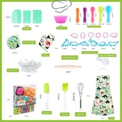 TEUVO Kids Baking Chef Set 35 Pcs With Dinosaur Apron And Mitt, Cooking Chef Dress Up Role Play Kitchen Toys Set For Kids Aged 3 4 5 6 7 8