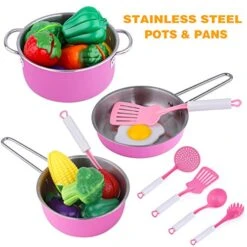 GIFTINBOX Kids Play Kitchen Accessories Set With Play Pots And Pans, Toddler Kitchen Set With Chef Apron And Hat, Birthday Gifts For Girls Toddlers Age 3-5 -Folkmanis Toys Shop 51ZCfUMjTwL