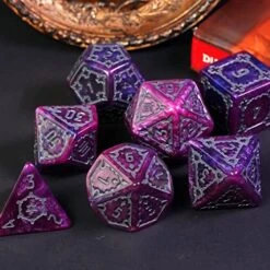 Cusdie 7 Pcs 25mm Giant DND Dice With Dragon Eye Dice Bag, Polyhedral Dice Set, D&D Dice For Dungeons And Dragons Pathfinder RPG MTG (Purple/Blue)