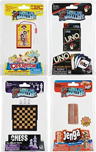 Worlds Smallest Board Games Bundle Set Of 4 Jenga - Chess - Operation - Retro Uno 3 Worlds Smallest Board Games Bundle Set Of 4 Jenga - Chess - Operation - Retro Uno