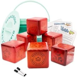 SunNordic Wooden Dice Game, 3.5" Giant Yard Dice Set Includes Farkle & Yardzee Scoreboard,1 X Collapsible Bucket, Wood Lawn Game Set For Outdoor Backyard, Party, Beach With Kid Adult -Folkmanis Toys Shop 51ZJvwLhP L. AC