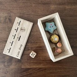 CBLKUS Coin Drop - Fun Board Game Works With Pennies, Get Rid Of Coins To Win, Penny Game Wood Box For 2-6 Players, Simple + Strategic Dice Games