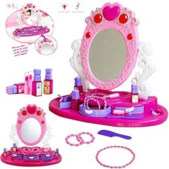 Dresser Vanity Beauty Set - Pink Princess Pretend Play Dressing Table Top Set With Makeup Mirror, Jewelry And Accessories - Music And Lights For Little Girls 12 Dresser Vanity Beauty Set - Pink Princess Pretend Play Dressing Table Top Set With Makeup Mirror, Jewelry And Accessories - Music And Lights For Little Girls -Folkmanis Toys Shop 51ZXwVwYQVL
