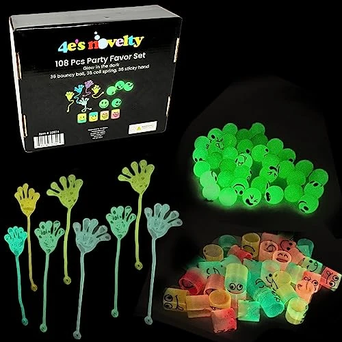 108 Pcs Glow In The Dark Toys - 36 Bouncy Balls, 36 Coil Spring, 36 Sticky Hands, Bulk Party Favor Or Kids Goodie Bags Birthday Party Supplies Halloween Prizes For Kids Treasure Box Rewards By 4E's Novelty 7 108 Pcs Glow In The Dark Toys - 36 Bouncy Balls, 36 Coil Spring, 36 Sticky Hands, Bulk Party Favor Or Kids Goodie Bags Birthday Party Supplies Halloween Prizes For Kids Treasure Box Rewards By 4E's Novelty - Image 5